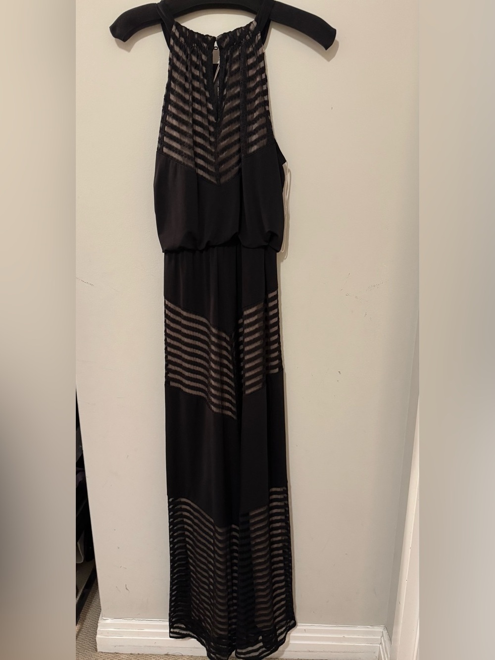 INC International Concepts Black Striped Sheer Halter Dress
